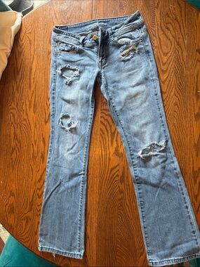 American Eagle Outfitters Light Blue Distressed Flare Jeans